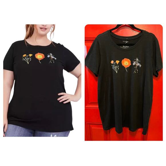 Torrid Plus Size 2 Wild Flowers‎ Floral Crew Neck Slub Slim Fit Graphic T Shirt - Picture 1 of 2